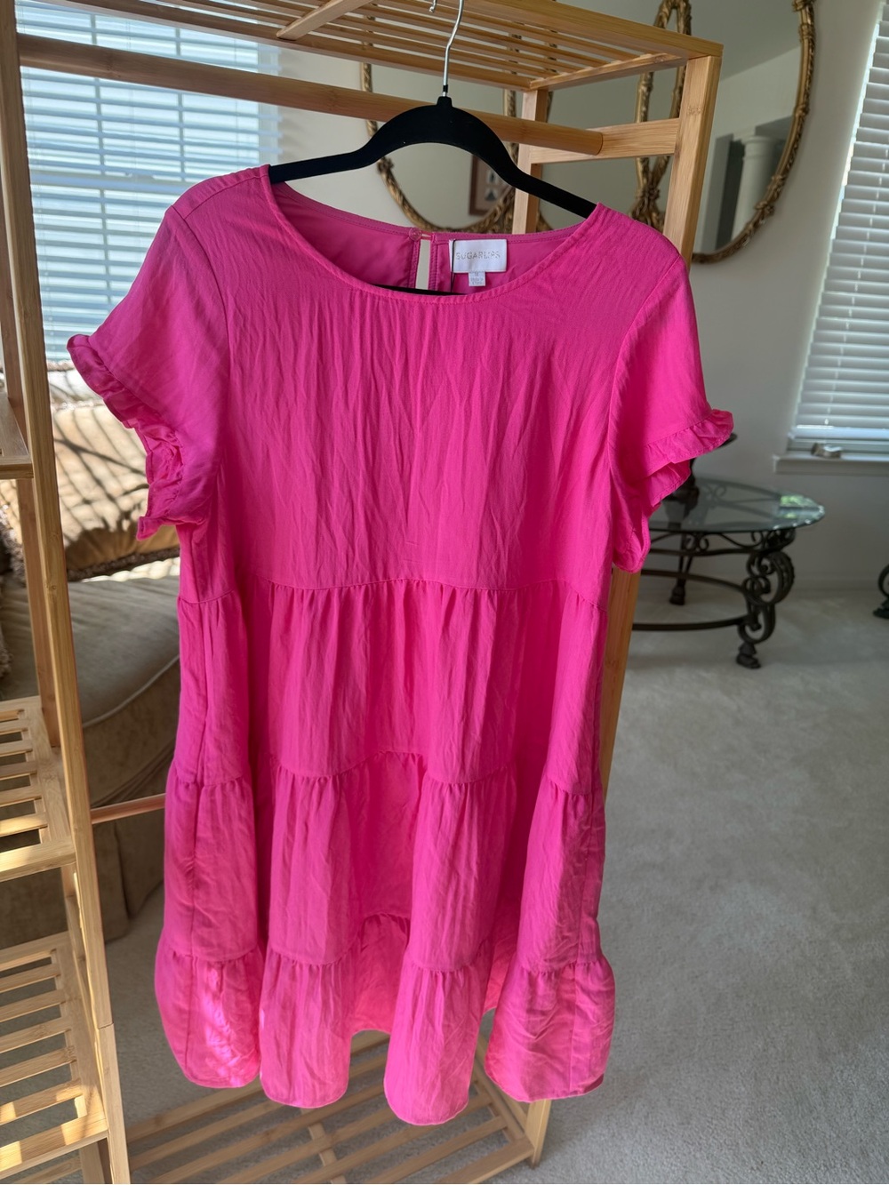 CeCe Hot Pink Tiered Short Sleeve Tunic